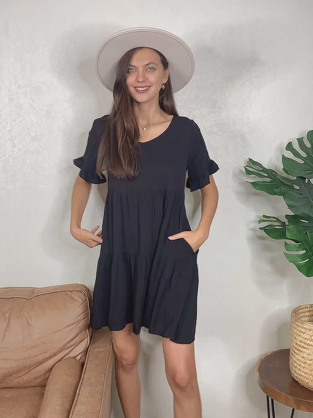 Flounce Sleeve Tiered Dress