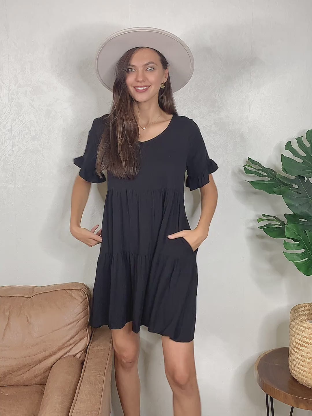 Flounce Sleeve Tiered Dress